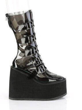 Smoke TPU Mid-Calf Boots with Heart-Shaped Metal Plate Buckle Straps